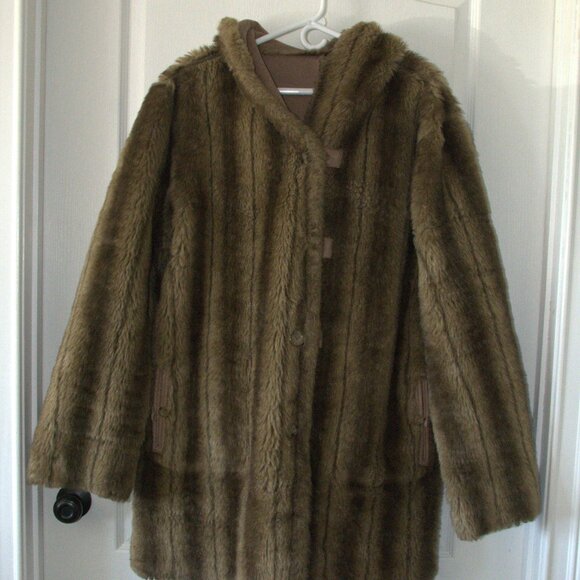 Dennis Basso Faux and Faux Suede Reversible Hooded Coat size Large - Picture 6 of 8